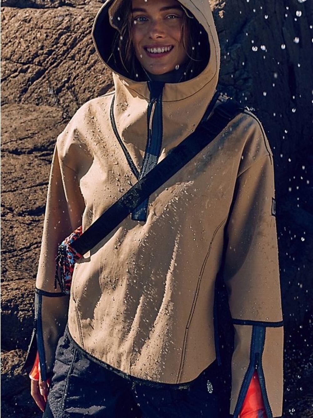 Free People Moon Magic Reflective Rain Pullover Sandalwood